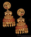 Beautiful Ruby Kemp Stone Antique Jhumki Peacock Design Temple Jewelry ER5529