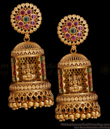 Grand Bridal Lakshmi Antique Jhumkas Kemp Stone Temple Wear ER5532