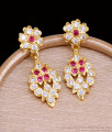 Latest Bridal Wear Impon Earring Ruby White Stone Floral Design ER5539