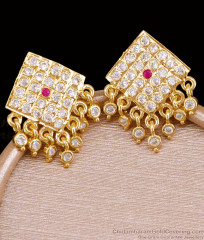 Beautiful Ruby White Stone Hanging Beads Impon Earring Bridal Wear ER5541