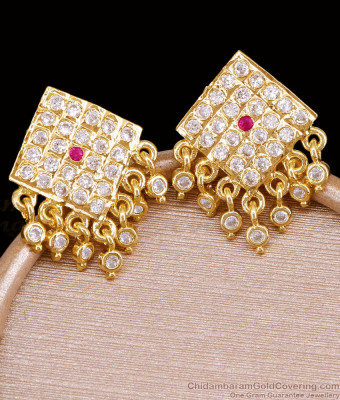 Beautiful Ruby White Stone Hanging Beads Impon Earring Bridal Wear ER5541