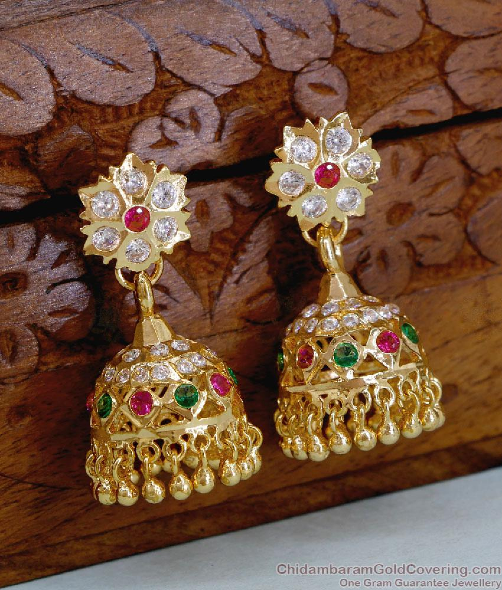 Buy Five Metal Impon Multi Stone Jhumkas For Women Wedding ER5547