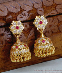 Latest Ruby White Stone Flower Design Impon Jhumki Earring Online ER5548
