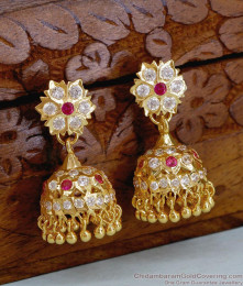 Latest Ruby White Stone Flower Design Impon Jhumki Earring Online ER5548