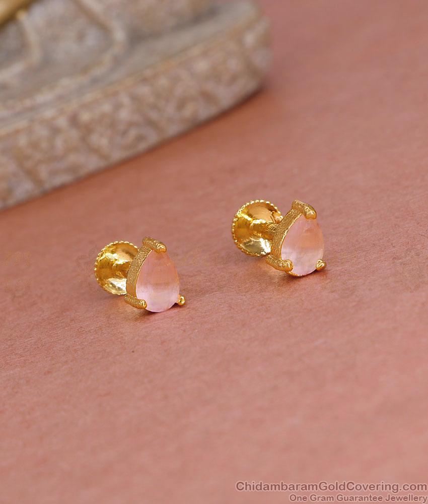 Light Weight Pink Stone Droplet Gold Stud Earring Online ER5550 Light Weight Pink Stone Droplet Gold Stud Earring Online ER5550