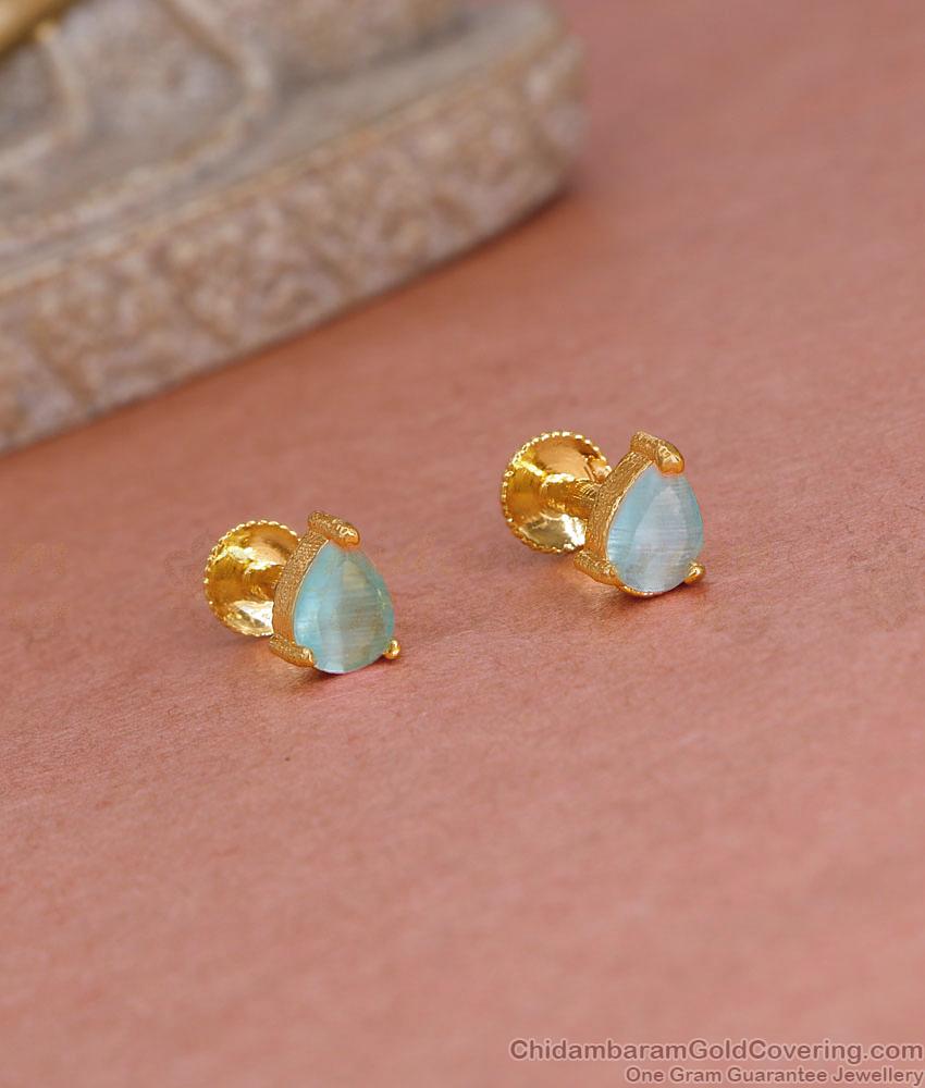 Droplet Blue Stone Gold Plated Studs Screw Back Earring ER5551