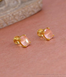 New Arrival Pink Stone Oval Shaped Gold Stud Shop Online ER5552