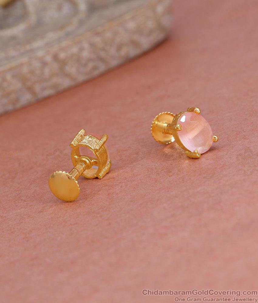 New Arrival Pink Stone Oval Shaped Gold Stud Shop Online ER5552