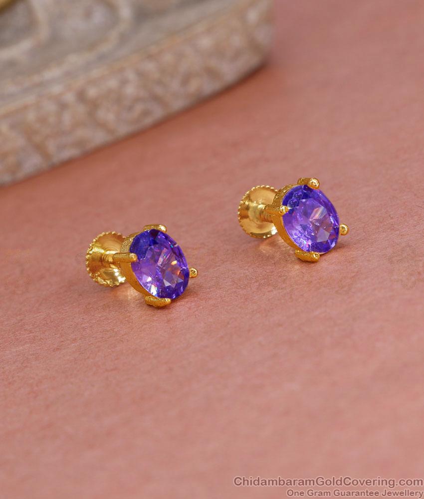 Beautiful Amethyst Stone Gold Imitation Stud Earring ER5553