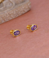 Light Weight Micro Gold Polish Amethyst Stone Stud Earring ER5555