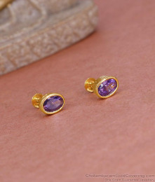 Light Weight Micro Gold Polish Amethyst Stone Stud Earring ER5555