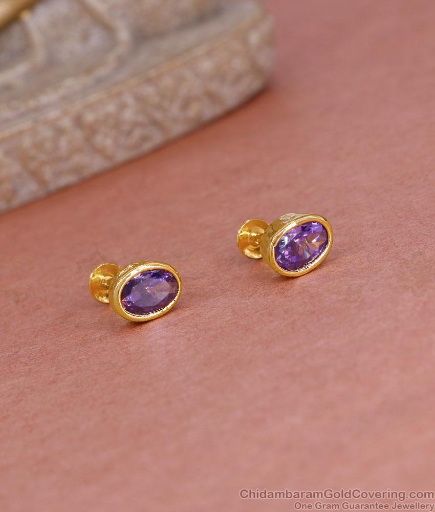 Light Weight Micro Gold Polish Amethyst Stone Stud Earring ER5555