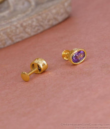 Light Weight Micro Gold Polish Amethyst Stone Stud Earring ER5555