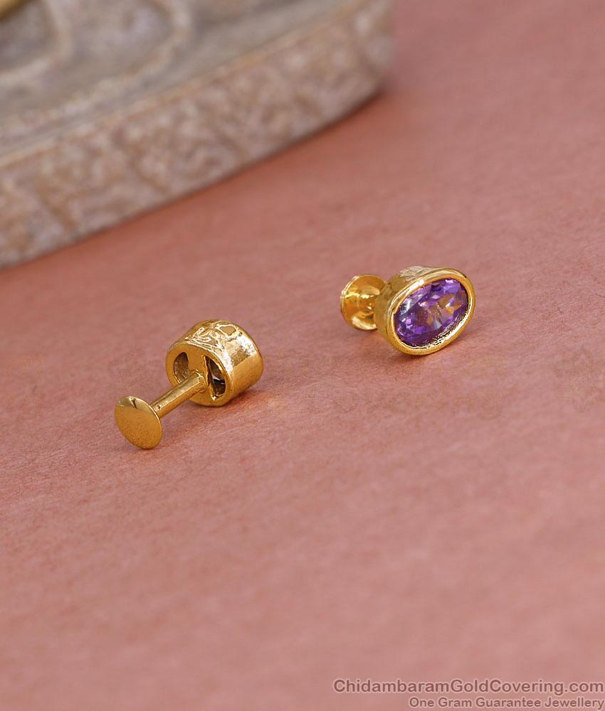 Light Weight Micro Gold Polish Amethyst Stone Stud Earring ER5555