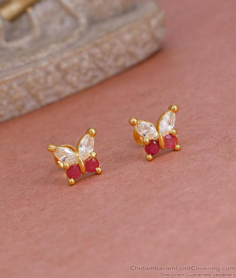 Stylish Butterfly Design Ruby White Stone Gold Stud Earring ER5557