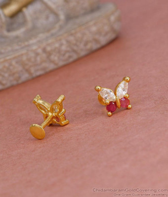 Stylish Butterfly Design Ruby White Stone Gold Stud Earring ER5557