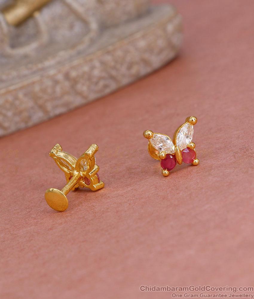 Stylish Butterfly Design Ruby White Stone Gold Stud Earring ER5557 Stylish Butterfly Design Ruby White Stone Gold Stud Earring ER5557