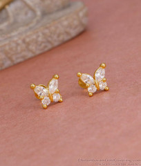 Full White Stone Butterfly Gold Stud Earring For College Wear ER5558
