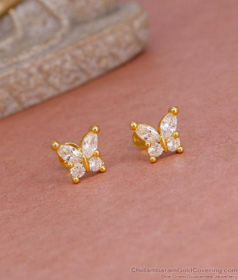 Full White Stone Butterfly Gold Stud Earring For College Wear ER5558