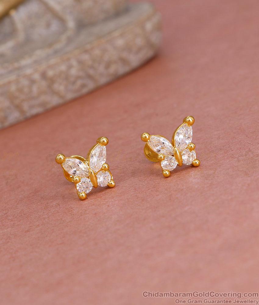 Full White Stone Butterfly Gold Stud Earring For College Wear ER5558