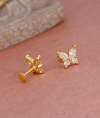Full White Stone Butterfly Gold Stud Earring For College Wear ER5558