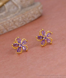 Trendy Flower Design Violet Stone Stud Premium Earring Collections ER5561