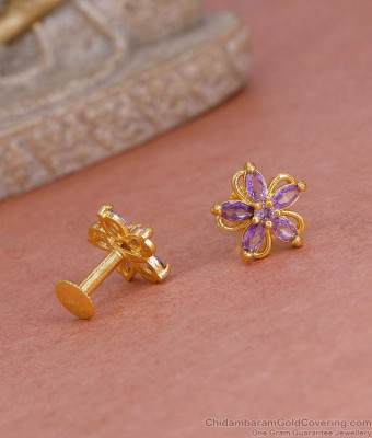 Trendy Flower Design Violet Stone Stud Premium Earring Collections ER5561