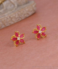 Elegant Ruby White Stone Floral Stud Earring For Women ER5562