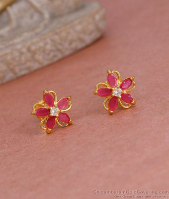 Elegant Ruby White Stone Floral Stud Earring For Women ER5562