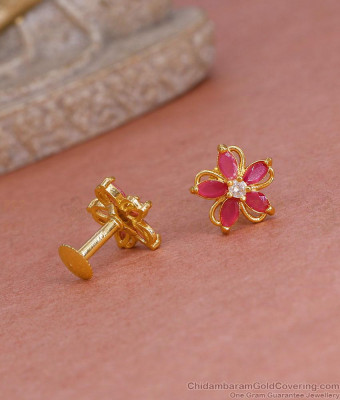 Elegant Ruby White Stone Floral Stud Earring For Women ER5562