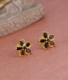 Classic 1 Gram Gold Black Stone Stud Earring Collections Online ER5563
