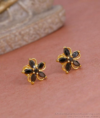 Classic 1 Gram Gold Black Stone Stud Earring Collections Online ER5563