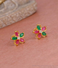 Multi Color Stone Gold Imitation Stud Earring Flower Design ER5564
