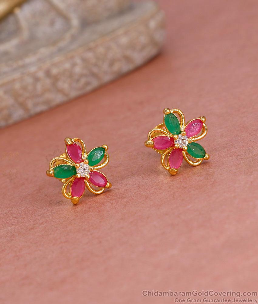 Multi Color Stone Gold Imitation Stud Earring Flower Design ER5564