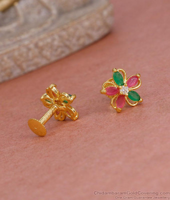 Multi Color Stone Gold Imitation Stud Earring Flower Design ER5564
