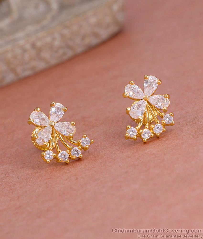 Stylish White Stone 1 Gram Gold Stud Earring Floral Design ER5567 Stylish White Stone 1 Gram Gold Stud Earring Floral Design ER5567