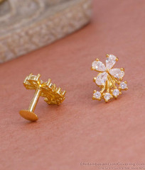 Stylish White Stone 1 Gram Gold Stud Earring Floral Design ER5567