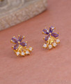 Glittering Amethyst Stone Floral Gold Stud Earring For College Girls ER5568