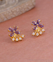 Glittering Amethyst Stone Floral Gold Stud Earring For College Girls ER5568