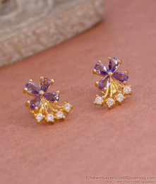 Glittering Amethyst Stone Floral Gold Stud Earring For College Girls ER5568