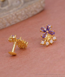 Glittering Amethyst Stone Floral Gold Stud Earring For College Girls ER5568
