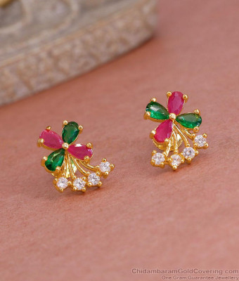 Trendy Multi Color Stone Flower Design Gold Plated Stud Earring Online ER5570