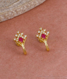 Elegant Gold Imitation J Shaped Screw Back Earring With Stone ER5571
