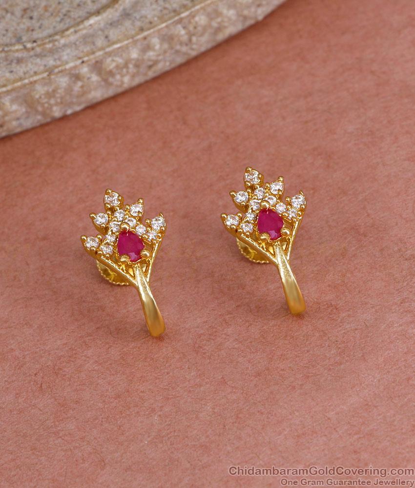 Elegant Gold Imitation J Shaped Screw Back Earring With Stone ER5571
