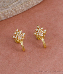 Full White Stone J Shaped Gold Stud Earring Shop Online ER5572