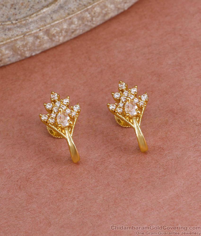 Full White Stone J Shaped Gold Stud Earring Shop Online ER5572 Full White Stone J Shaped Gold Stud Earring Shop Online ER5572