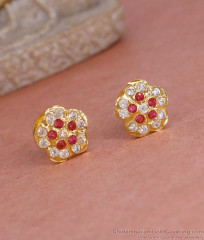 New Model Ruby White Stone Impon Stud Earring Floral Design ER5580