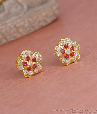 New Model Ruby White Stone Impon Stud Earring Floral Design ER5580
