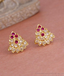 Buy Ruby White Gati Stone Impon Stud Earring Design Online ER5583