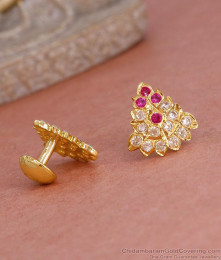 Buy Ruby White Gati Stone Impon Stud Earring Design Online ER5583
